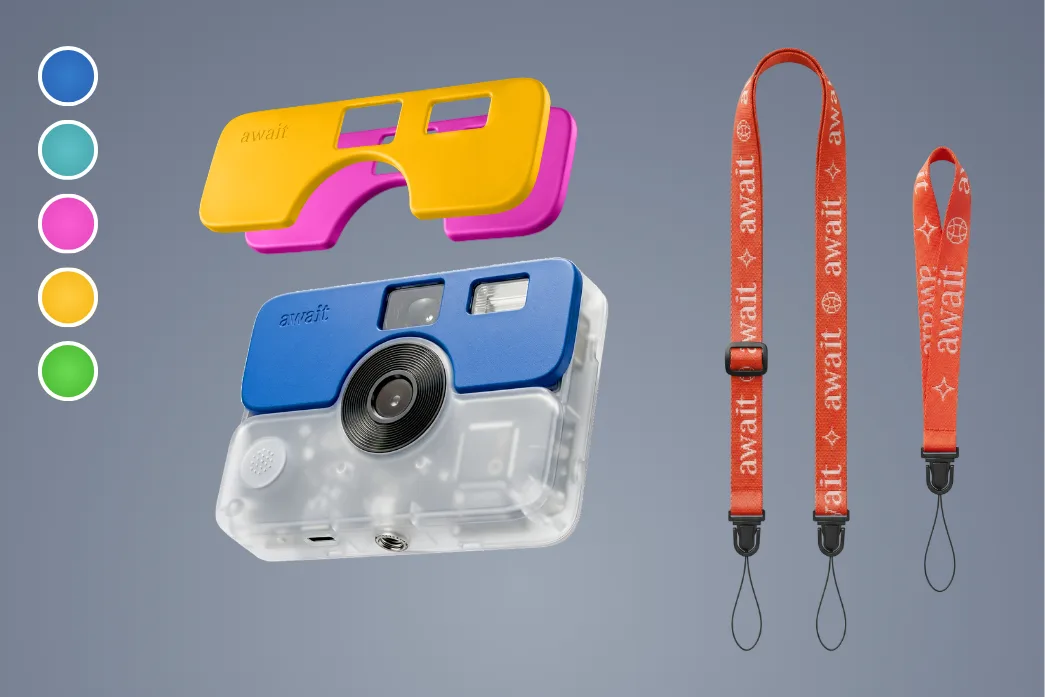 await + Colour Kit — camera, two extra faceplates, wrist and crossbody lanyards